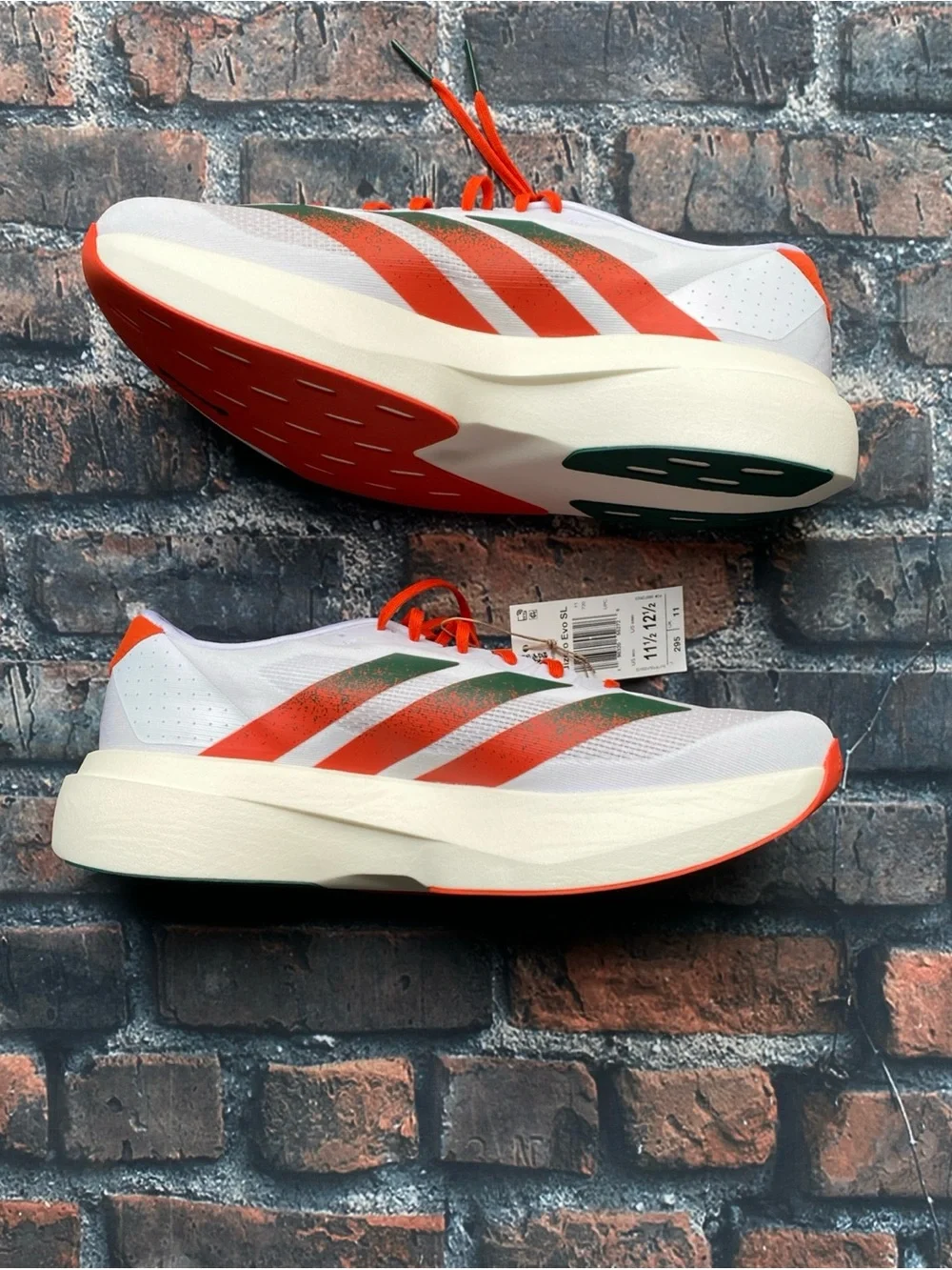 NEW Adidas EVO SL Miami Hurricanes Running Shoes Men's JQ2148 Size 11.5 (No Box)